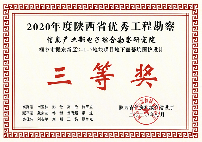 2020年陜西省優(yōu)秀工程勘察設(shè)計(jì)三等獎(jiǎng)-桐鄉(xiāng)市振東新區(qū)2-1-7地塊項(xiàng)目地下室基坑圍護(hù)設(shè)計(jì)