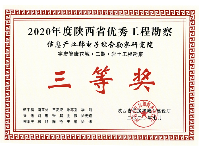2020年陜西省優(yōu)秀工程勘察設(shè)計(jì)三等獎(jiǎng)-宇宏健康花城（二期）巖土工程勘察