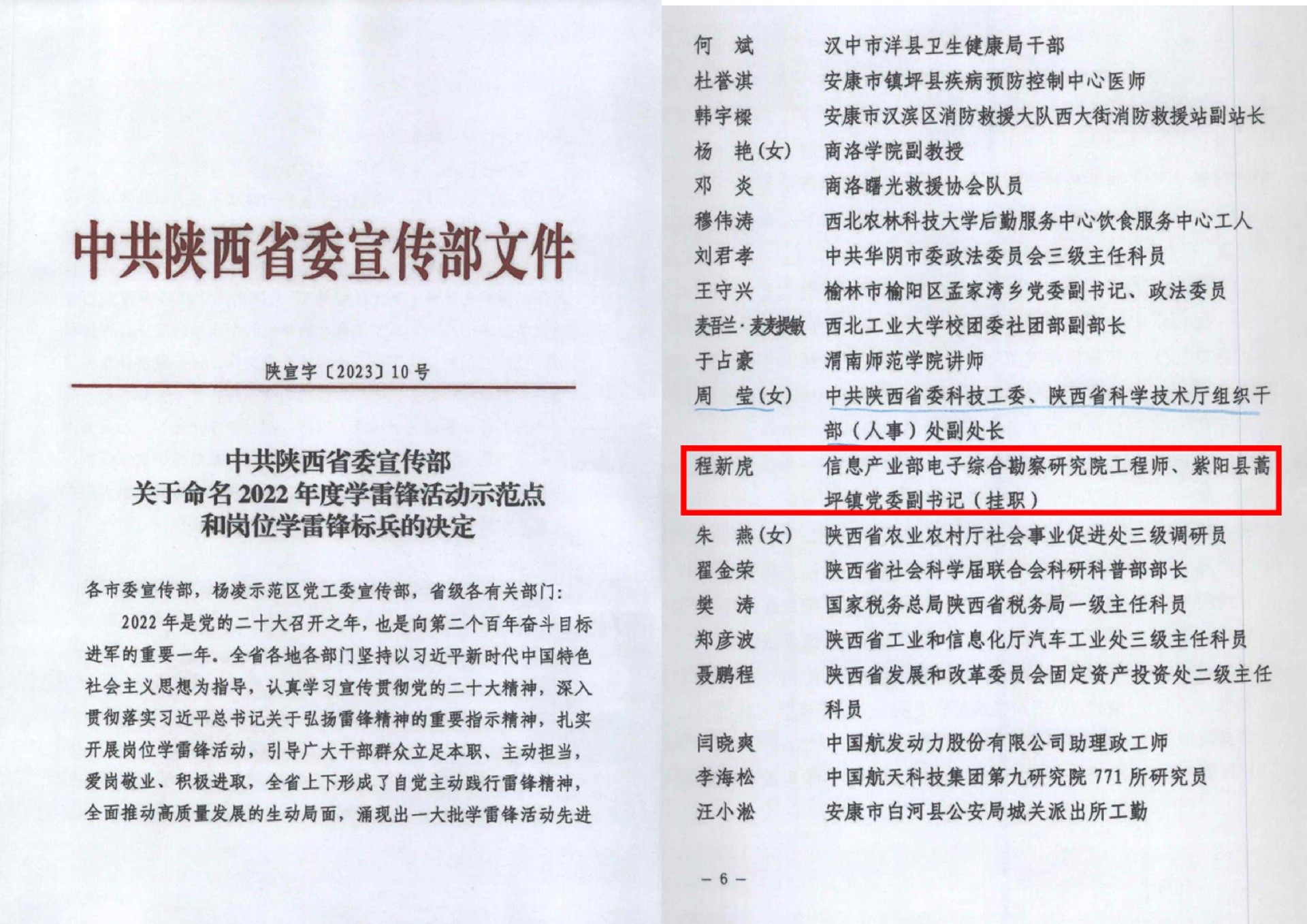 我院派出掛職干部程新虎同志榮獲 中共陜西省委宣傳部2022年度 崗位學(xué)雷鋒標(biāo)兵稱號